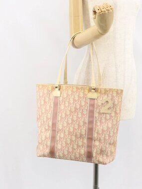 Christian Dior Trotter Canvas Tote Bag PVC Pink Silver Auth hk3319